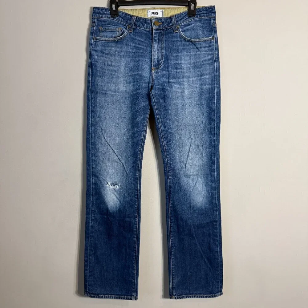 Paige Doheny Relaxed Straight Leg Denim Jeans Men's 33 Medium Wash Distressed